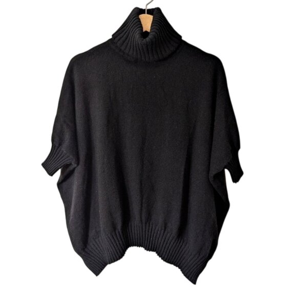 Ann Taylor Oversized Turtleneck Batwing Sleeves Poncho Like Sweater Black XS/S - Picture 1 of 6